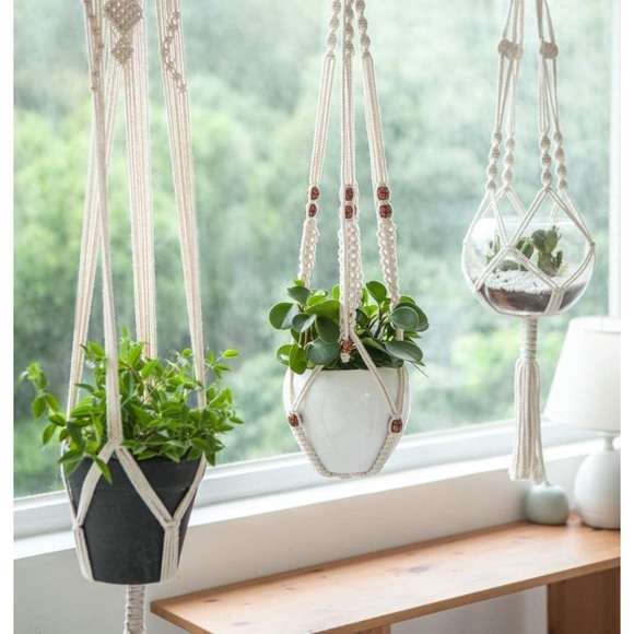 Set of 3 Boho Macrame Hanging Planters Home Decor - Picture 2 of 8
